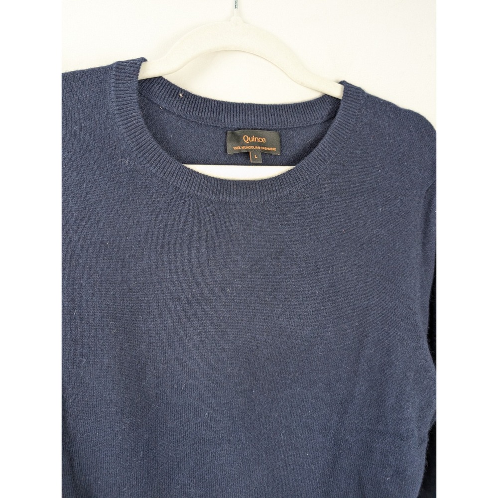Quince 100% Mongolian Cashmere Crewneck Sweater Size L Navy Blue Quiet Luxury - Picture 5 of 8
